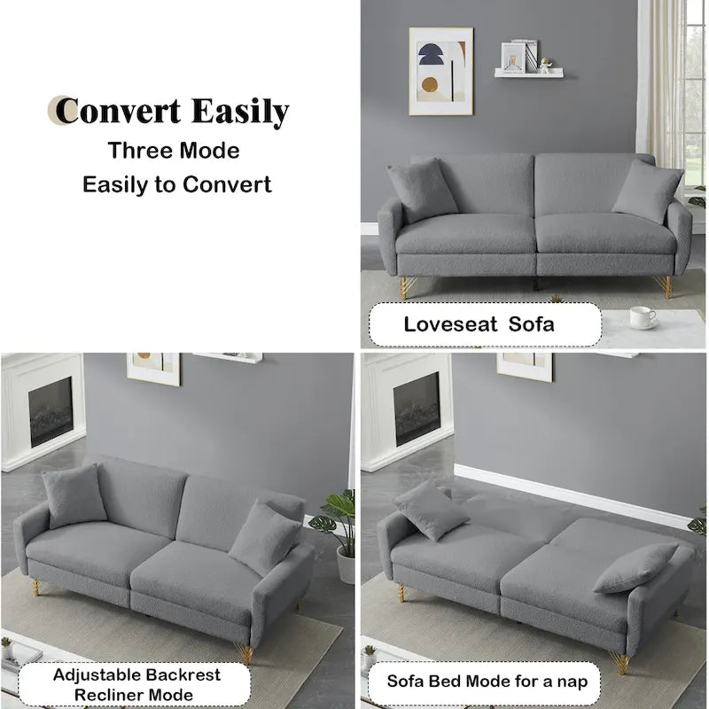 74-Inch Convertible Sofa Bed with Adjustable Backrest and Storage