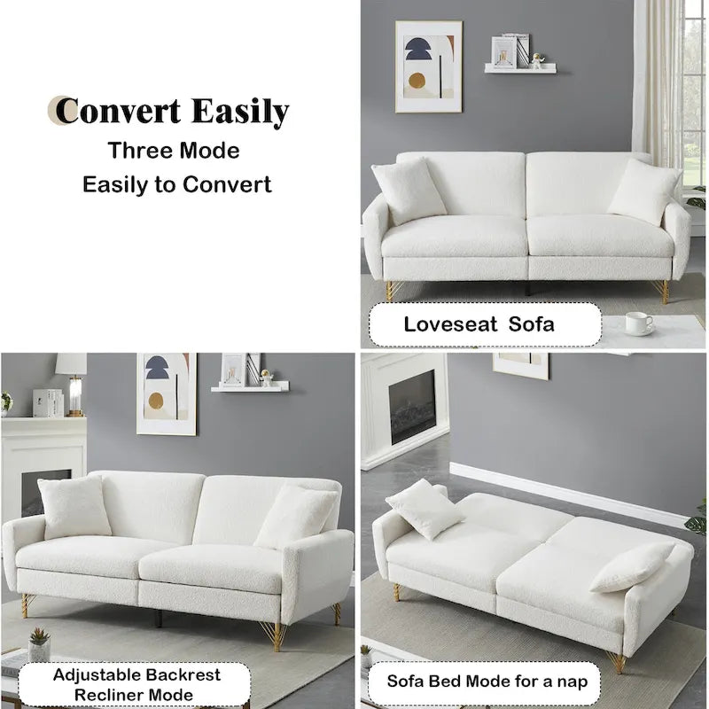 74-Inch Convertible Sofa Bed with Adjustable Backrest and Storage