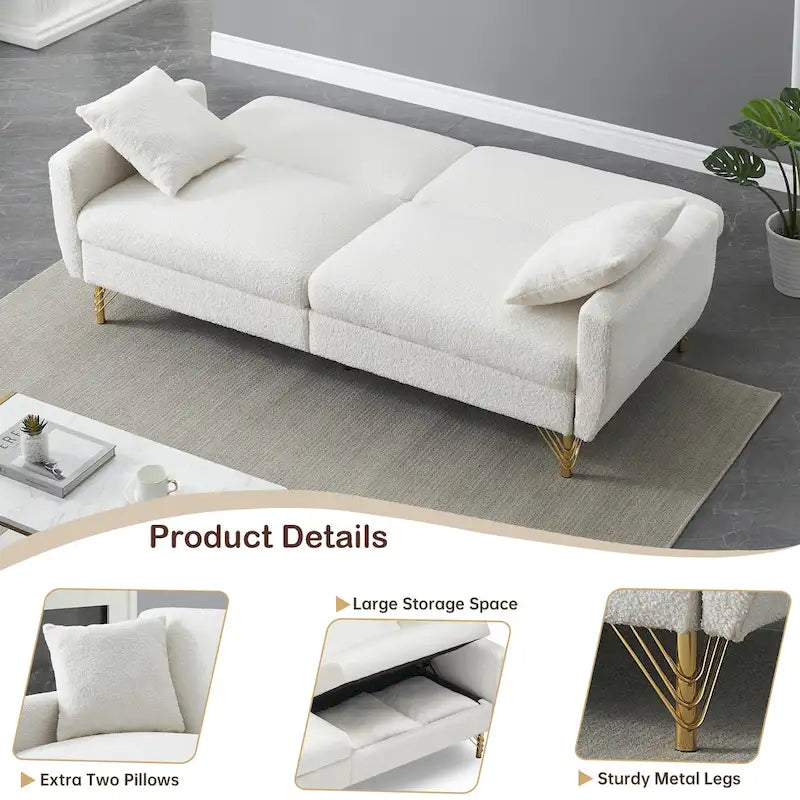 74-Inch Convertible Sofa Bed with Adjustable Backrest and Storage