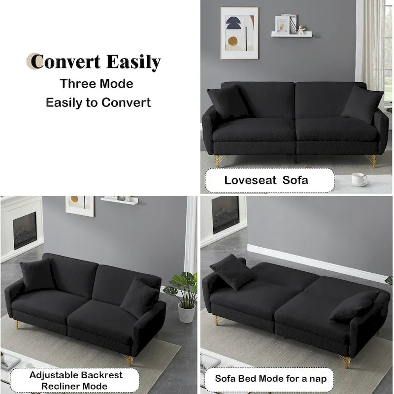 74-Inch Convertible Sofa Bed with Adjustable Backrest and Storage