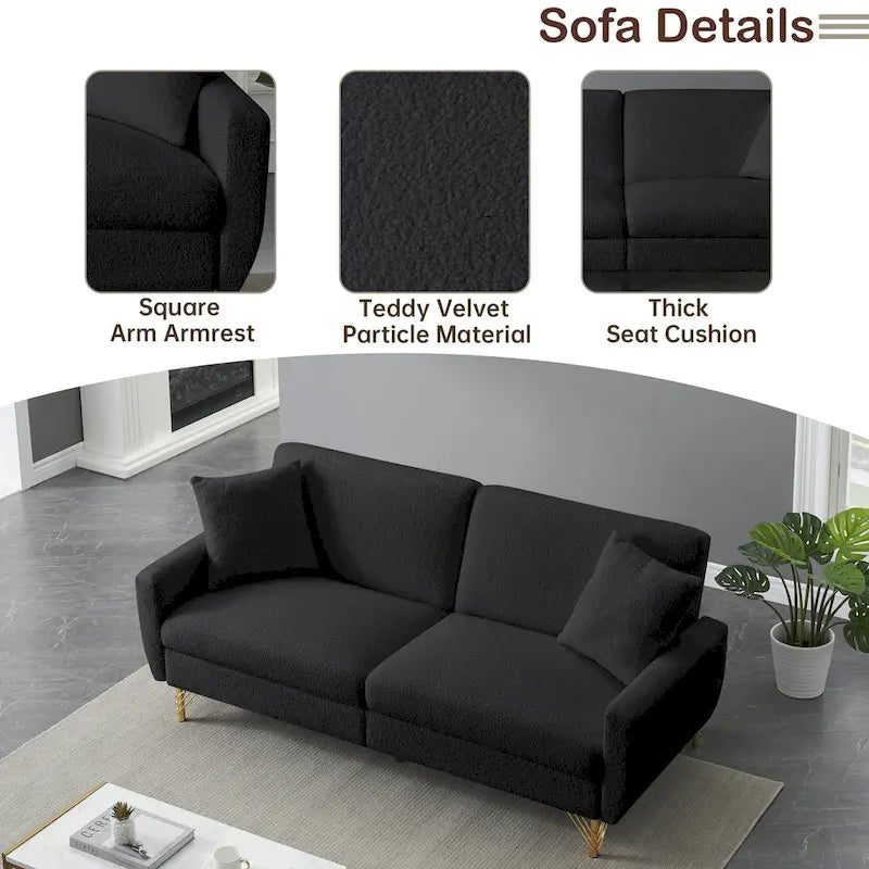 74-Inch Convertible Sofa Bed with Adjustable Backrest and Storage
