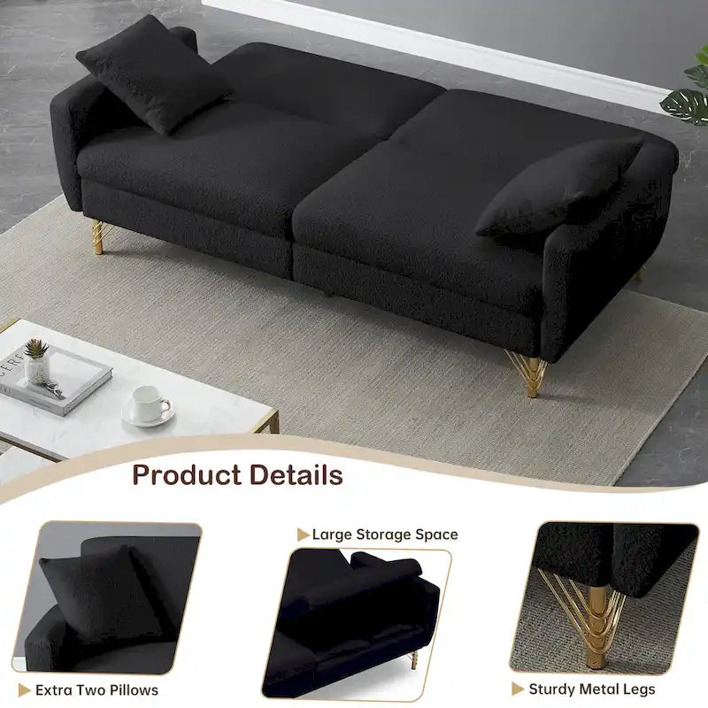 74-Inch Convertible Sofa Bed with Adjustable Backrest and Storage