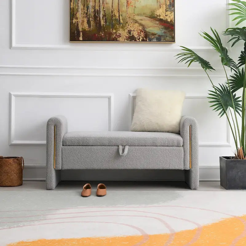 Upholstered Storage Bench with Arms, Large Foot Rest Stool for Bedroom & Living Room