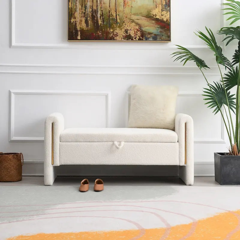 Upholstered Storage Bench with Arms, Large Foot Rest Stool for Bedroom & Living Room