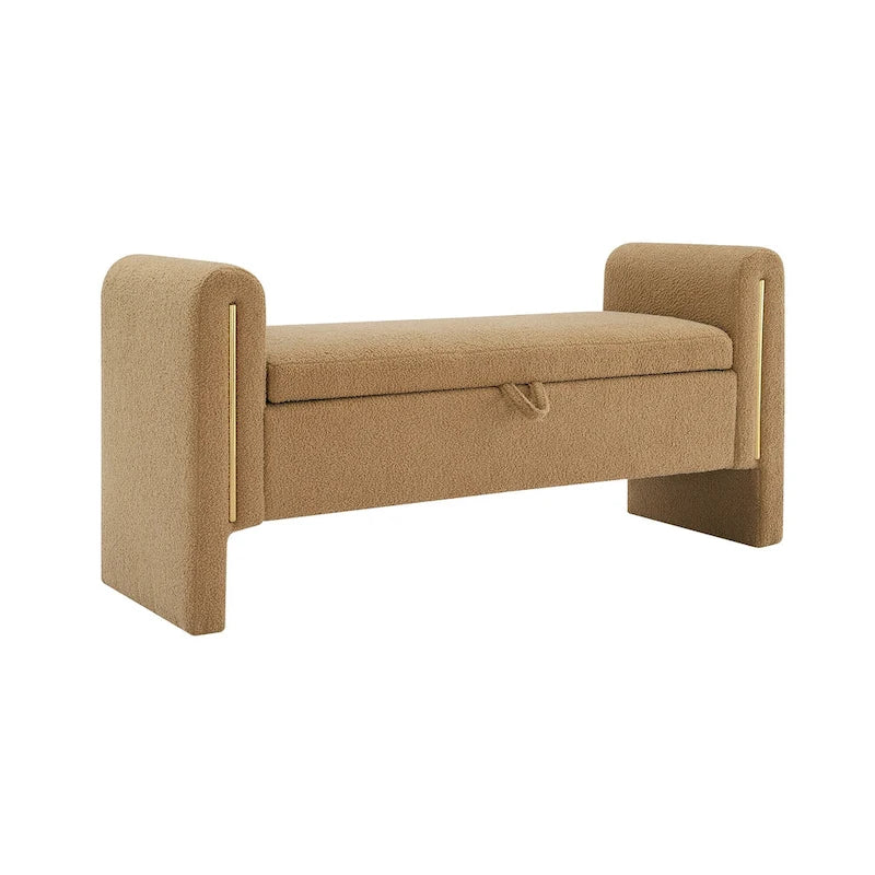 Upholstered Storage Bench with Arms, Large Foot Rest Stool for Bedroom & Living Room