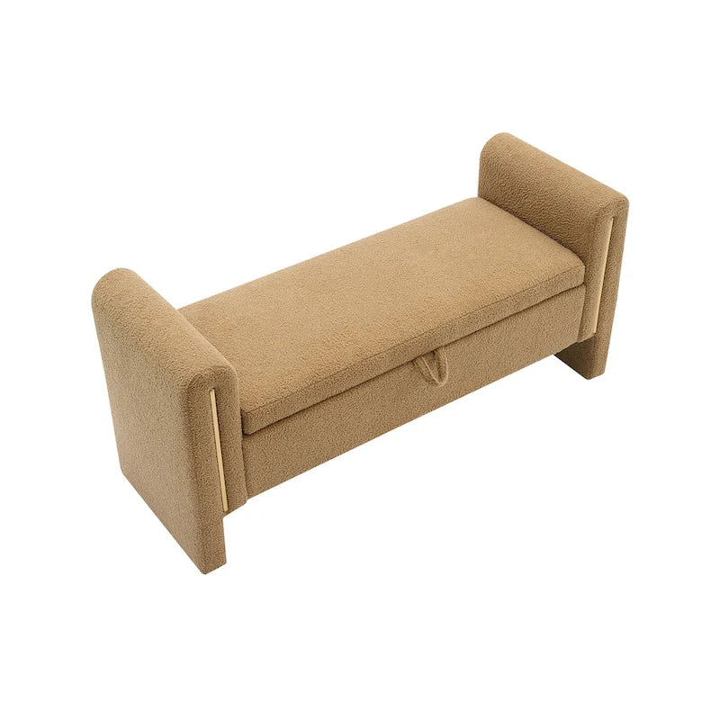 Upholstered Storage Bench with Arms, Large Foot Rest Stool for Bedroom & Living Room