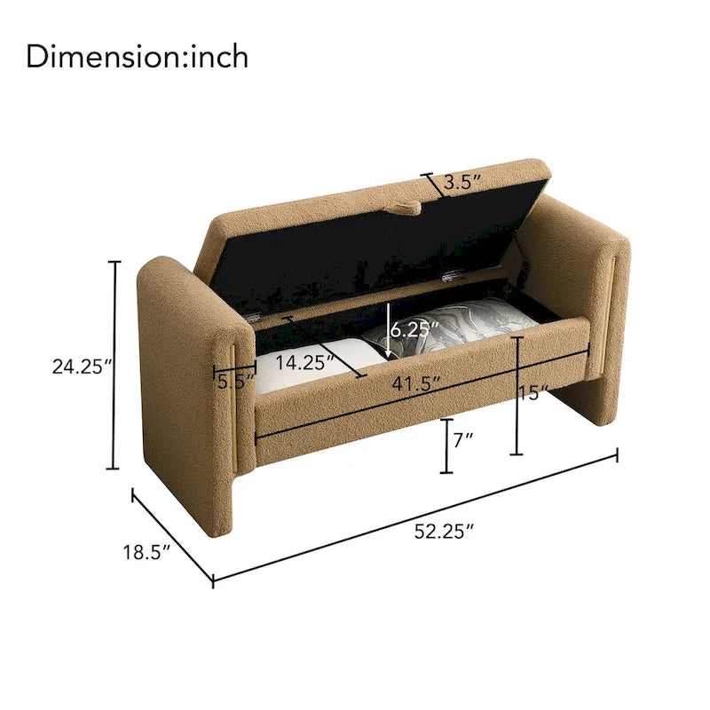 Upholstered Storage Bench with Arms, Large Foot Rest Stool for Bedroom & Living Room