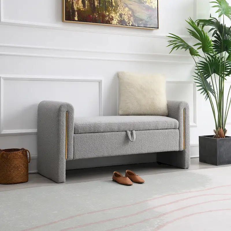 Upholstered Storage Bench with Arms, Large Foot Rest Stool for Bedroom & Living Room