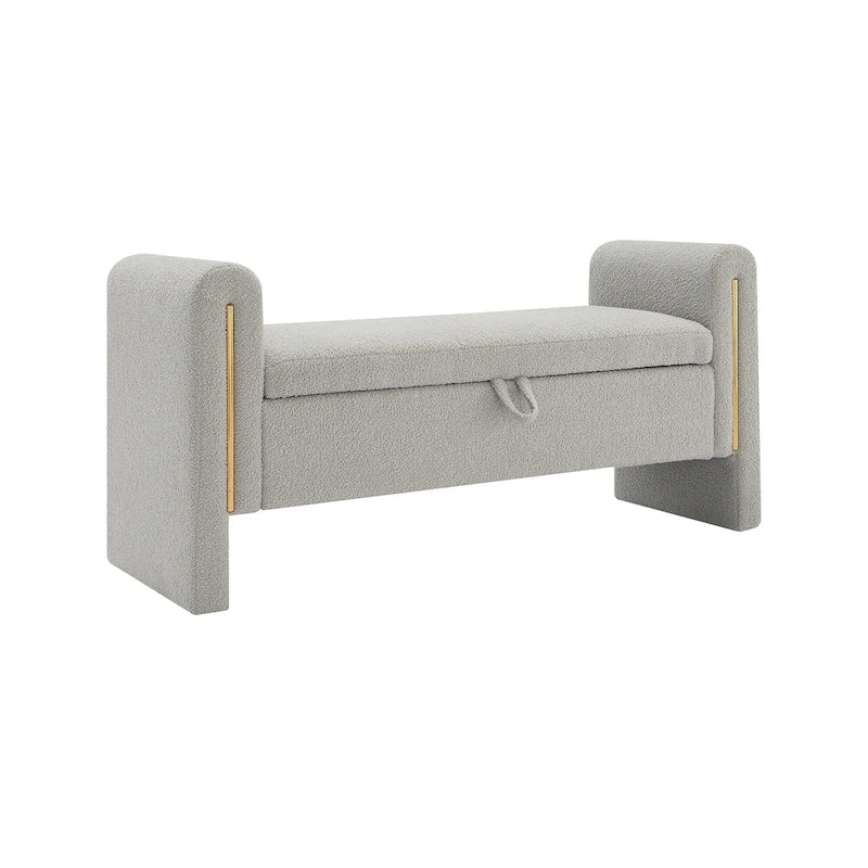 Upholstered Storage Bench with Arms, Large Foot Rest Stool for Bedroom & Living Room