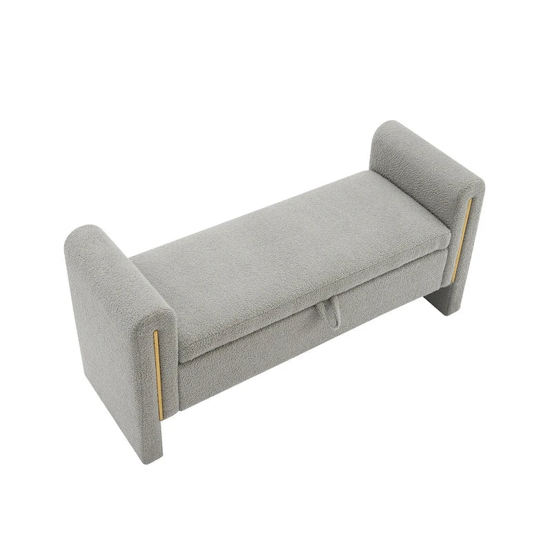 Upholstered Storage Bench with Arms, Large Foot Rest Stool for Bedroom & Living Room