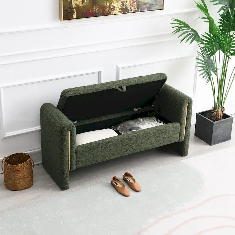 Upholstered Storage Bench with Arms, Large Foot Rest Stool for Bedroom & Living Room