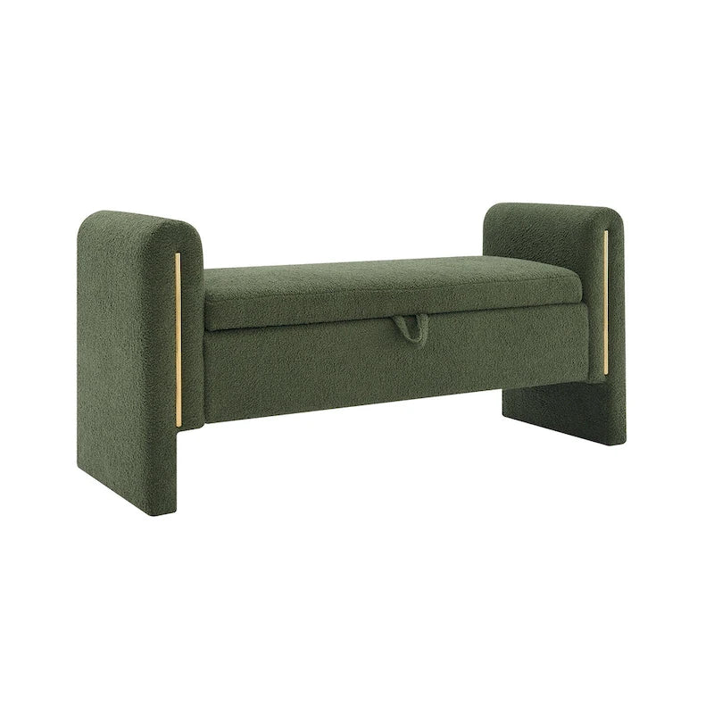 Upholstered Storage Bench with Arms, Large Foot Rest Stool for Bedroom & Living Room