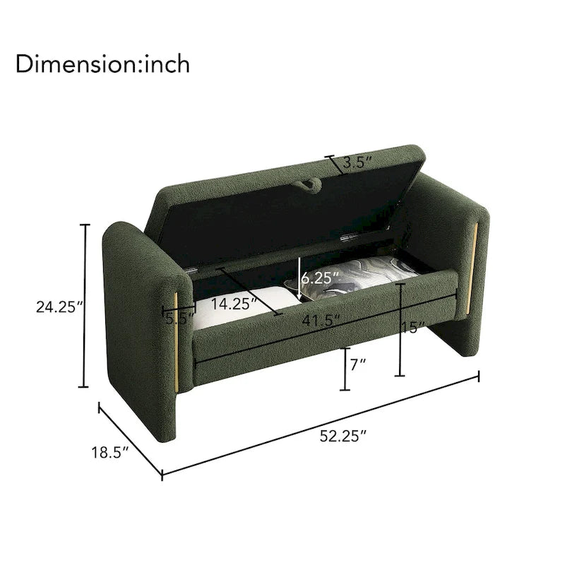 Upholstered Storage Bench with Arms, Large Foot Rest Stool for Bedroom & Living Room