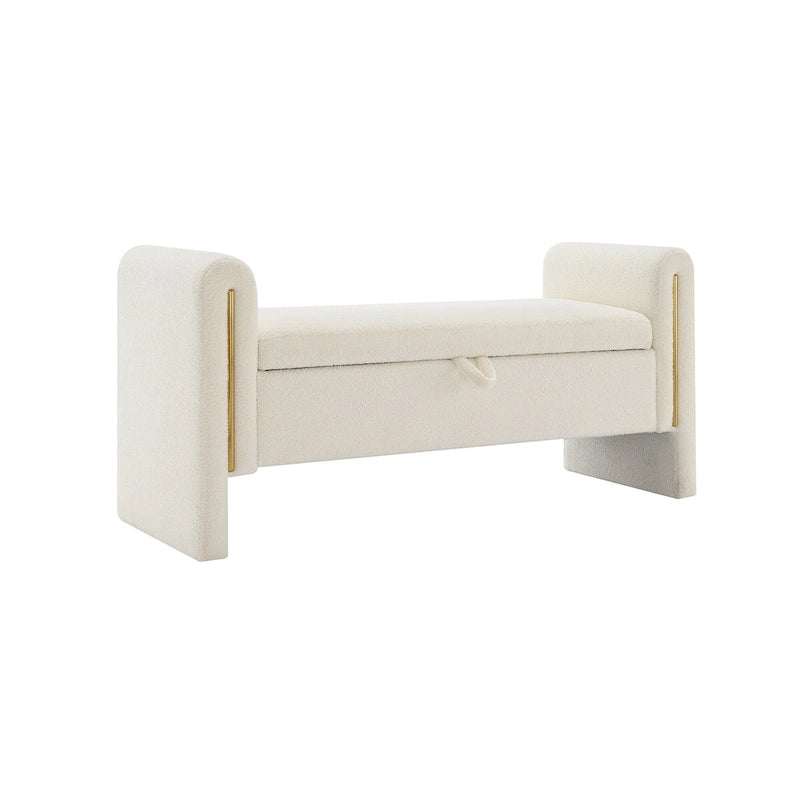 Upholstered Storage Bench with Arms, Large Foot Rest Stool for Bedroom & Living Room