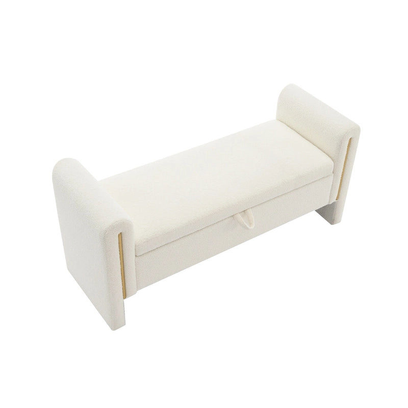 Upholstered Storage Bench with Arms, Large Foot Rest Stool for Bedroom & Living Room