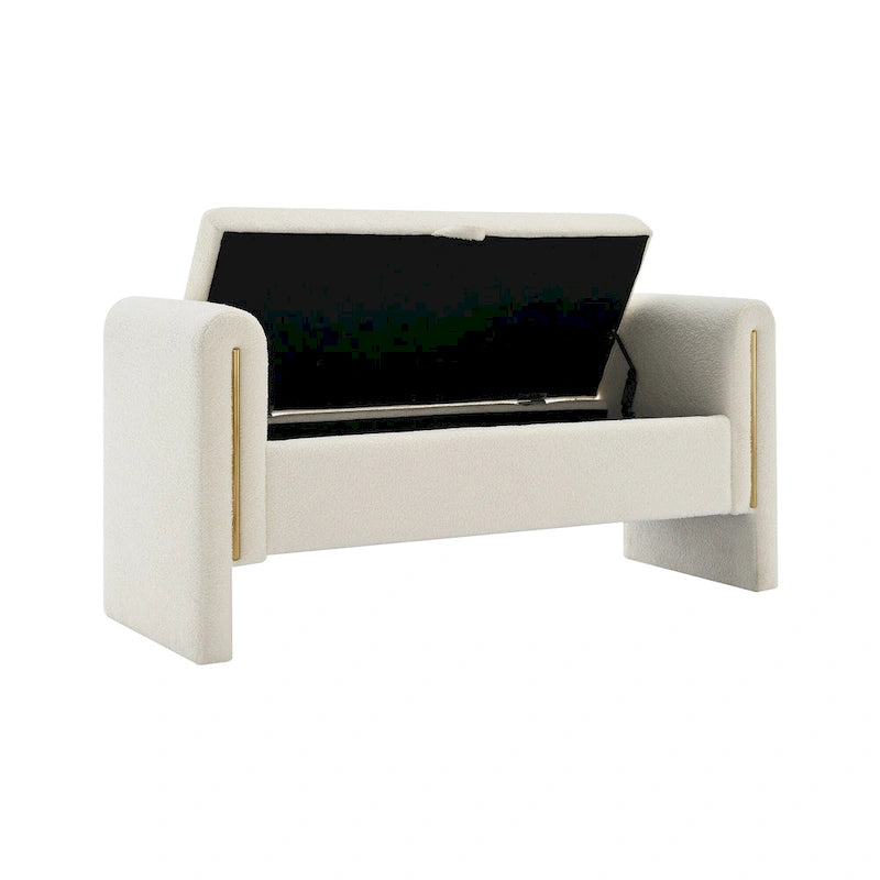 Upholstered Storage Bench with Arms, Large Foot Rest Stool for Bedroom & Living Room