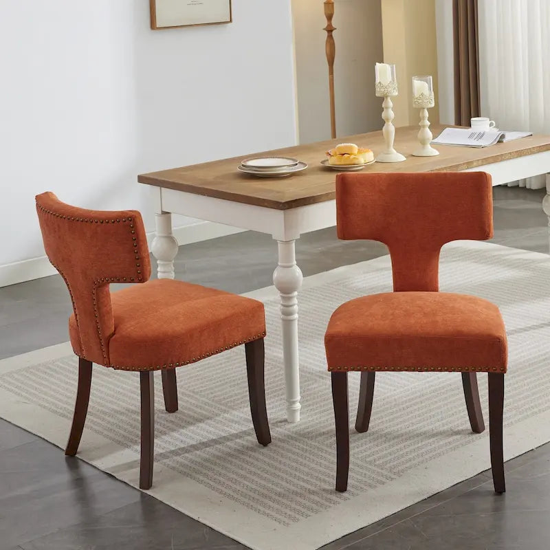 Dining Chairs Set of 2, Linen Fabric Upholstered Accent Chair with Curved Backrest