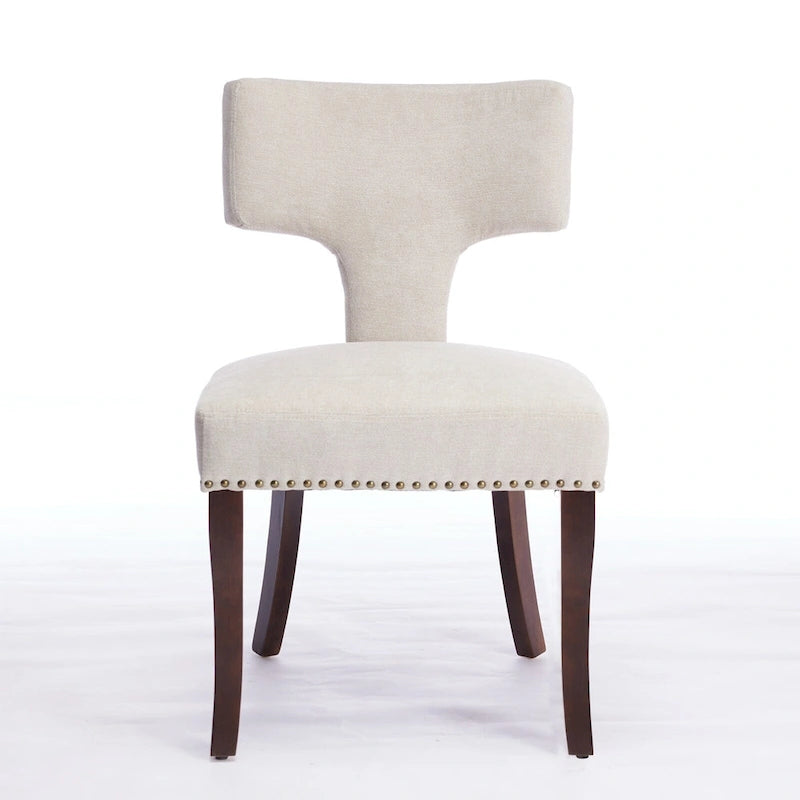 Dining Chairs Set of 2, Linen Fabric Upholstered Accent Chair with Curved Backrest