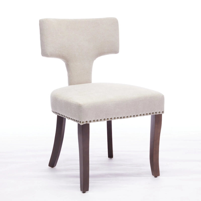 Dining Chairs Set of 2, Linen Fabric Upholstered Accent Chair with Curved Backrest