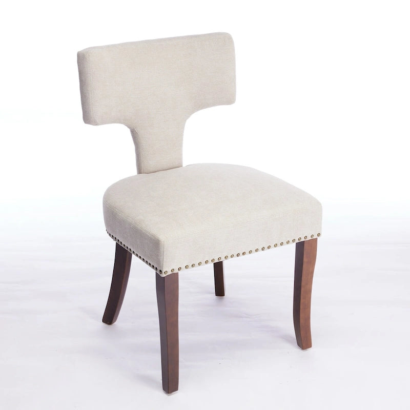 Dining Chairs Set of 2, Linen Fabric Upholstered Accent Chair with Curved Backrest