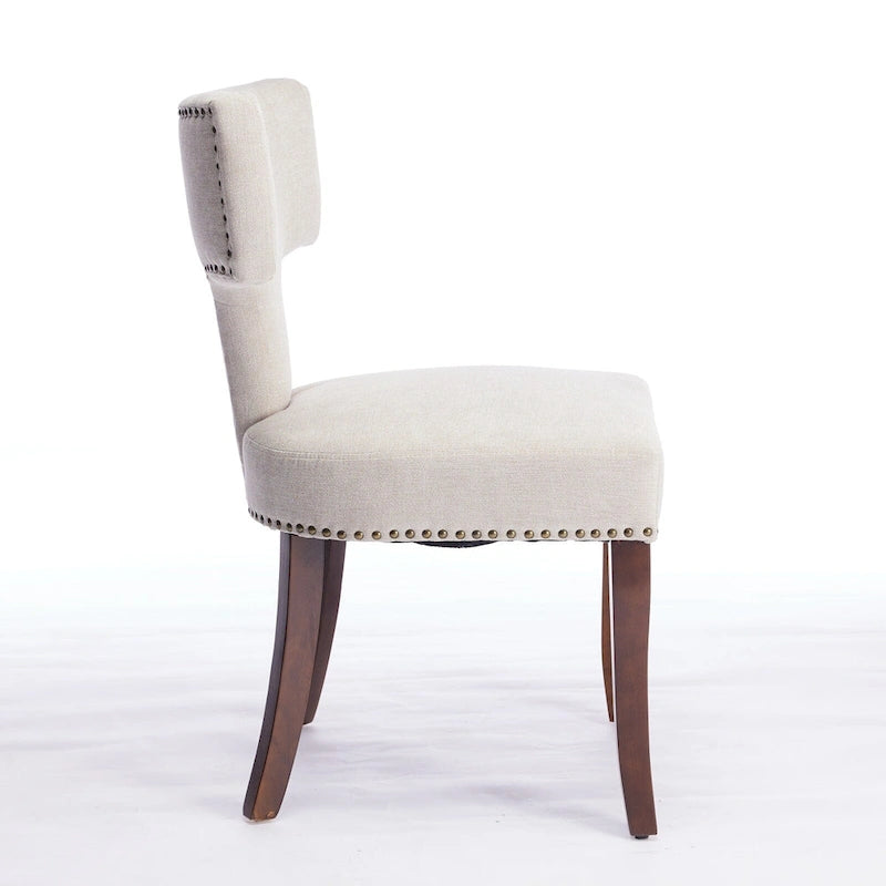 Dining Chairs Set of 2, Linen Fabric Upholstered Accent Chair with Curved Backrest