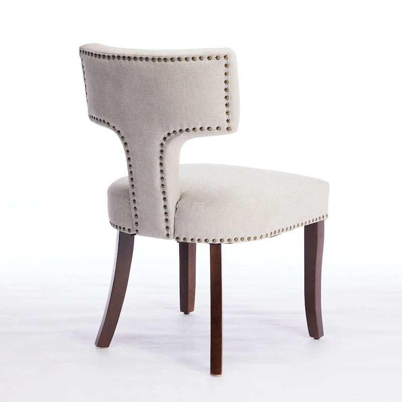 Dining Chairs Set of 2, Linen Fabric Upholstered Accent Chair with Curved Backrest