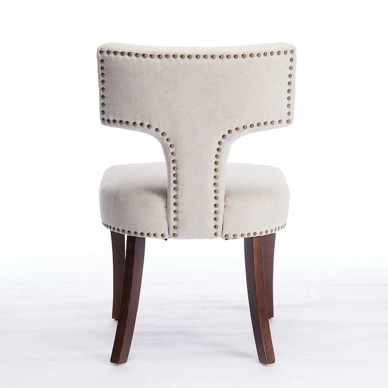 Dining Chairs Set of 2, Linen Fabric Upholstered Accent Chair with Curved Backrest
