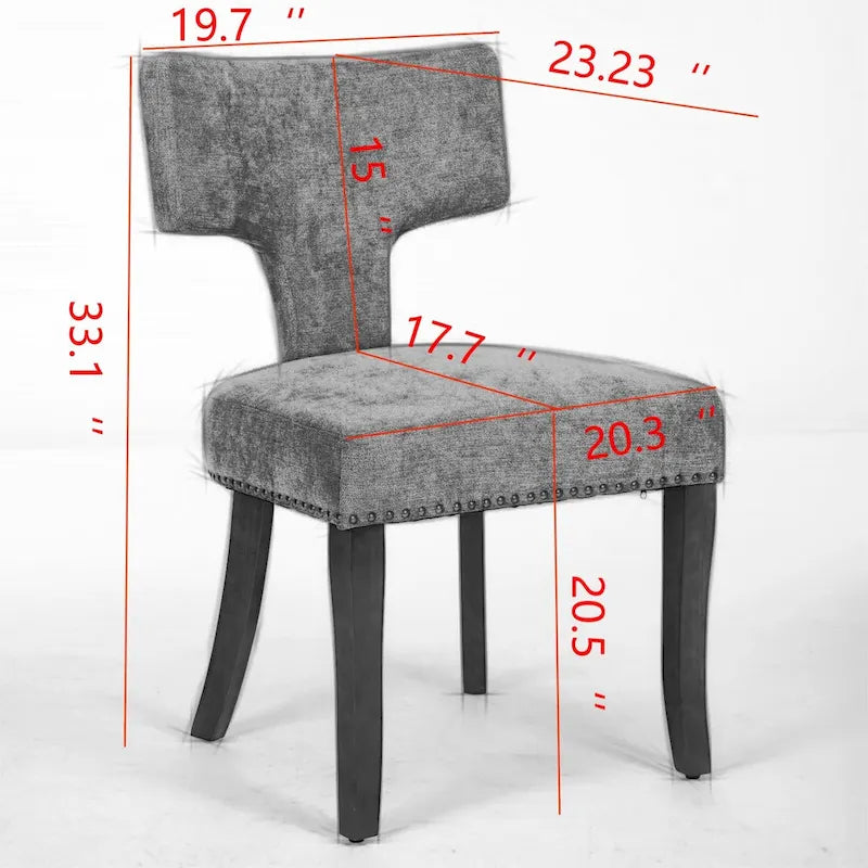 Dining Chairs Set of 2, Linen Fabric Upholstered Accent Chair with Curved Backrest