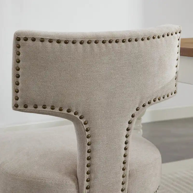 Dining Chairs Set of 2, Linen Fabric Upholstered Accent Chair with Curved Backrest