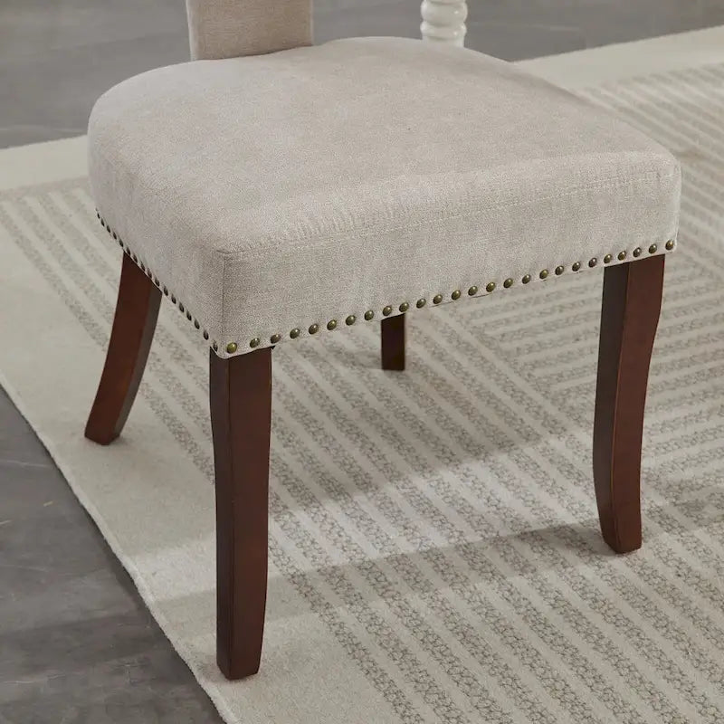 Dining Chairs Set of 2, Linen Fabric Upholstered Accent Chair with Curved Backrest