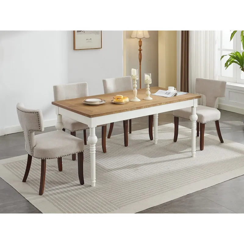 Dining Chairs Set of 2, Linen Fabric Upholstered Accent Chair with Curved Backrest