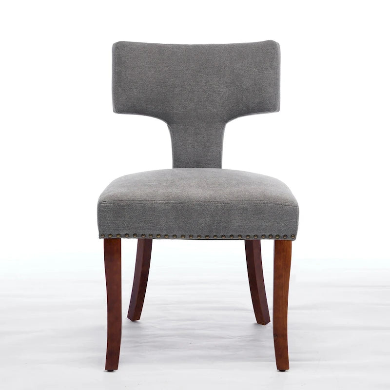 Dining Chairs Set of 2, Linen Fabric Upholstered Accent Chair with Curved Backrest