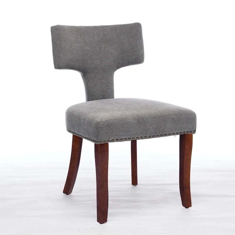 Dining Chairs Set of 2, Linen Fabric Upholstered Accent Chair with Curved Backrest
