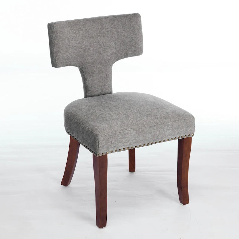 Dining Chairs Set of 2, Linen Fabric Upholstered Accent Chair with Curved Backrest