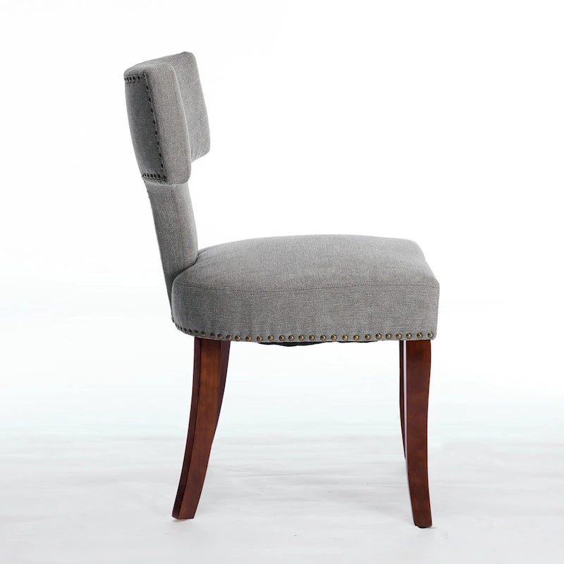 Dining Chairs Set of 2, Linen Fabric Upholstered Accent Chair with Curved Backrest