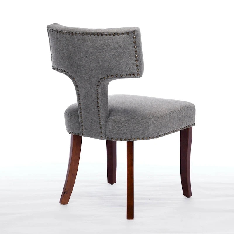 Dining Chairs Set of 2, Linen Fabric Upholstered Accent Chair with Curved Backrest