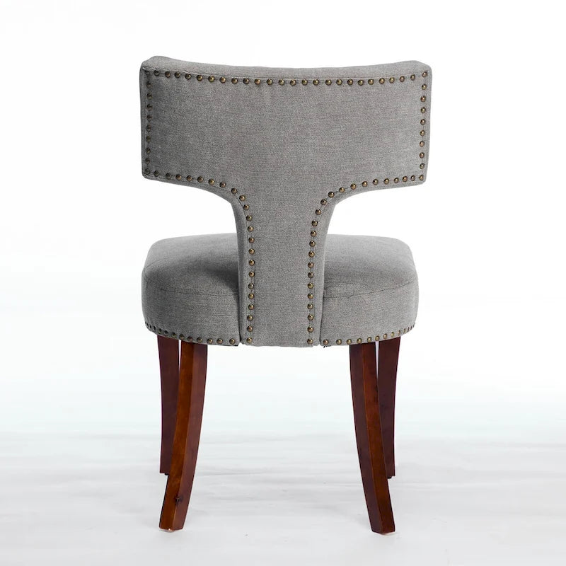Dining Chairs Set of 2, Linen Fabric Upholstered Accent Chair with Curved Backrest