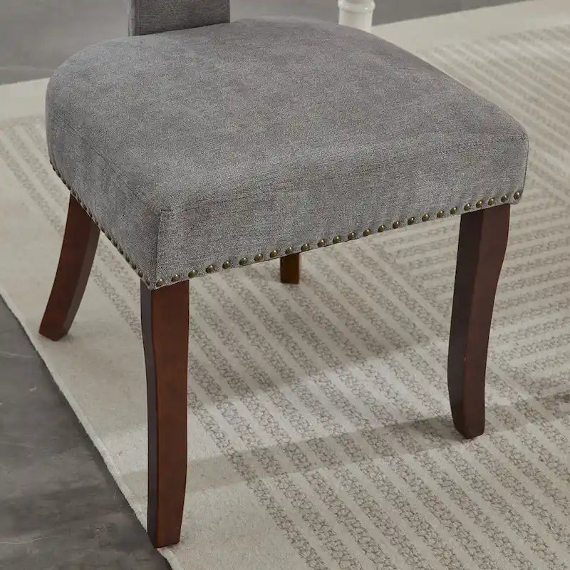 Dining Chairs Set of 2, Linen Fabric Upholstered Accent Chair with Curved Backrest