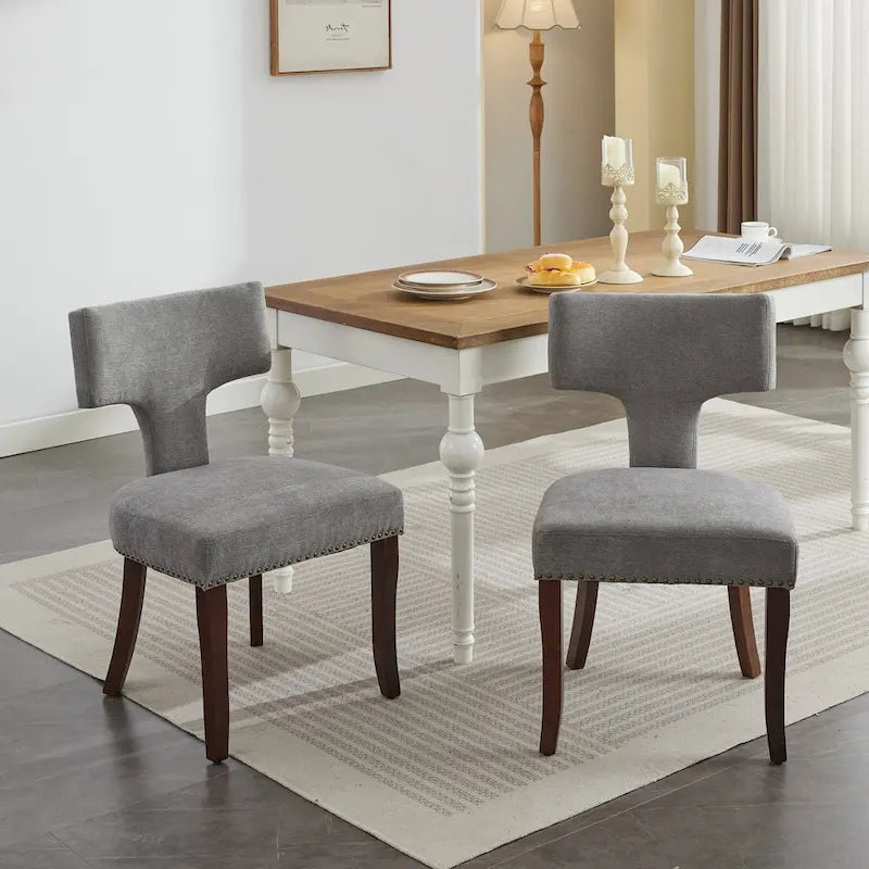 Dining Chairs Set of 2, Linen Fabric Upholstered Accent Chair with Curved Backrest