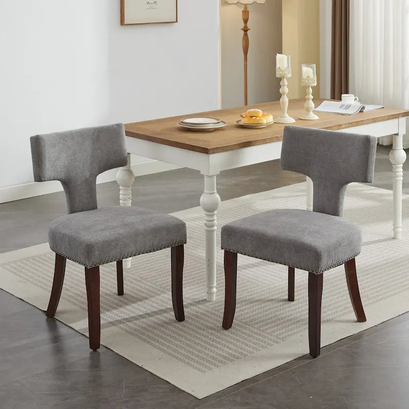 Dining Chairs Set of 2, Linen Fabric Upholstered Accent Chair with Curved Backrest