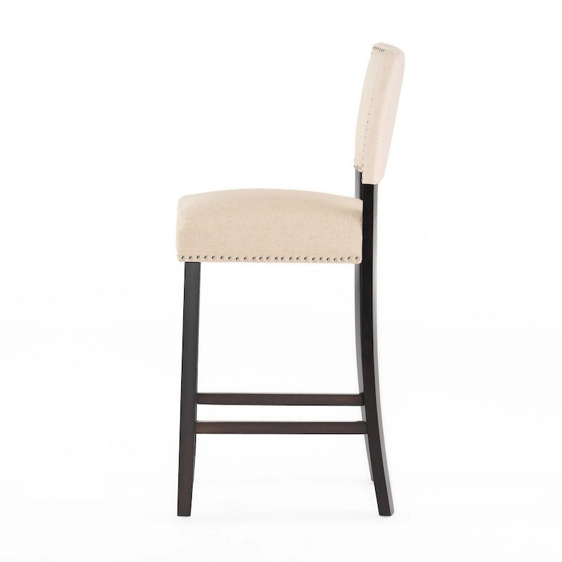 Counter Height Stools Set of 2, Kitchen Island Chair with Wood Legs, Armless Upholstered Dining Room Chair with Back