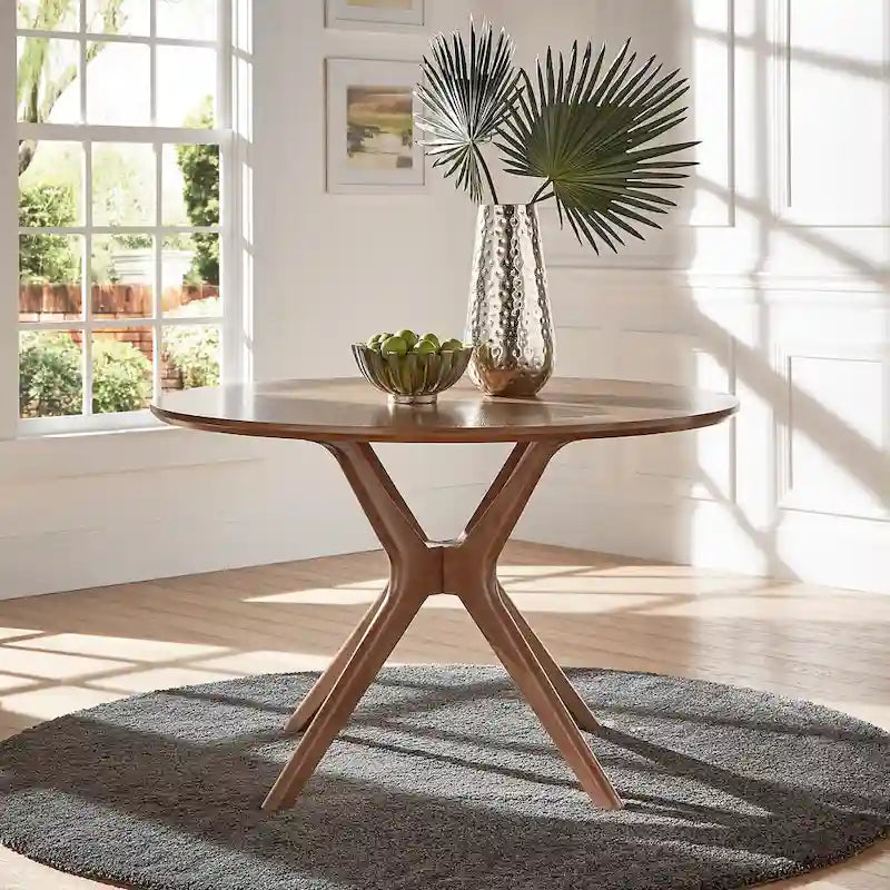 Mid-Century Walnut Finish Round Dining Table