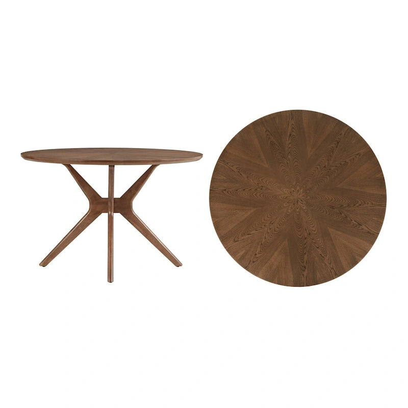 Mid-Century Walnut Finish Round Dining Table