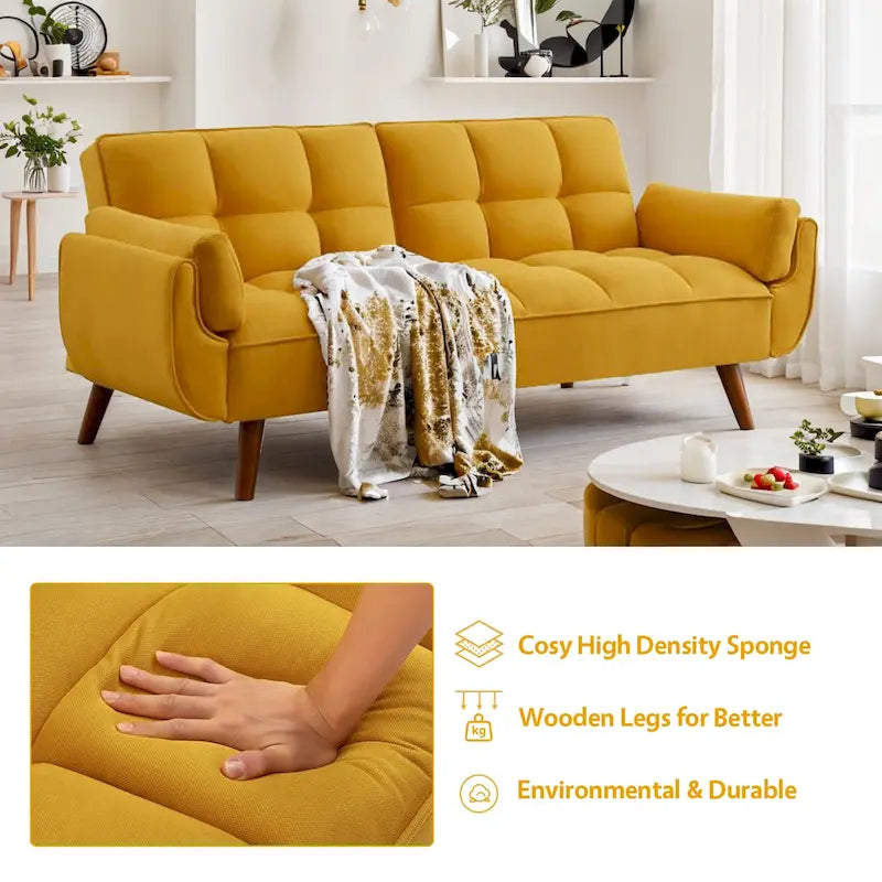 Sofa Bed, Convertible Sleeper Couch with Pillows, Foldable Loveseat Furniture for Living Room