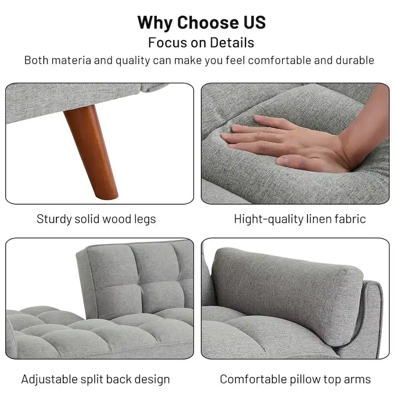 Sofa Bed, Convertible Sleeper Couch with Pillows, Foldable Loveseat Furniture for Living Room