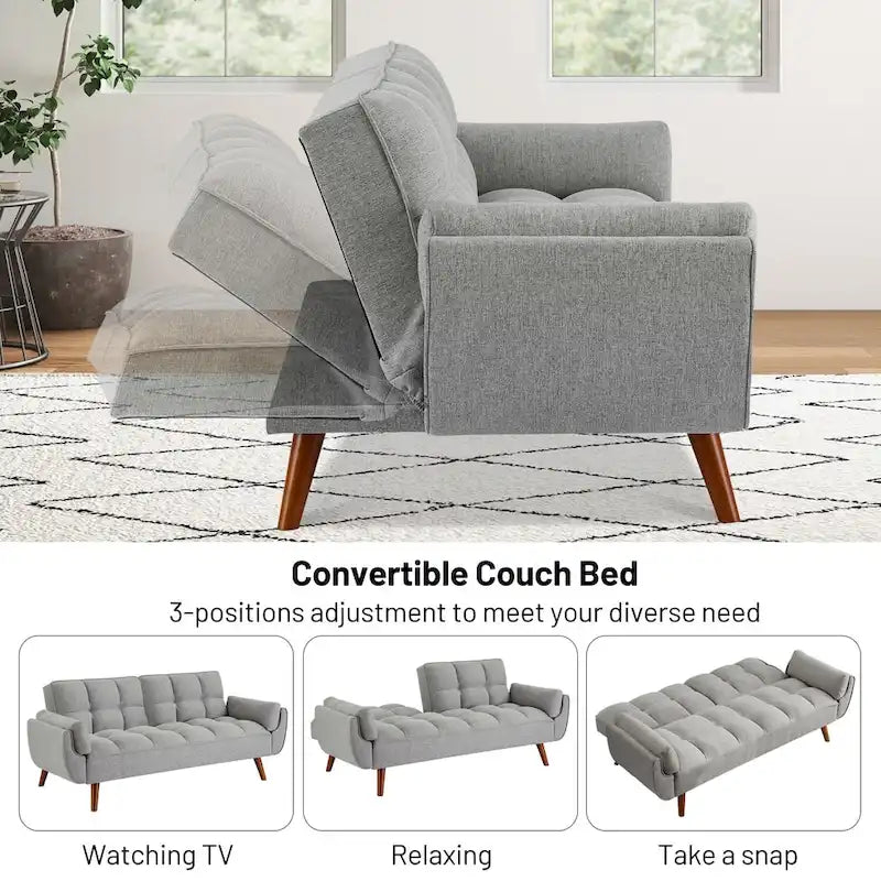 Sofa Bed, Convertible Sleeper Couch with Pillows, Foldable Loveseat Furniture for Living Room