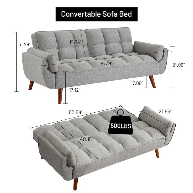 Sofa Bed, Convertible Sleeper Couch with Pillows, Foldable Loveseat Furniture for Living Room