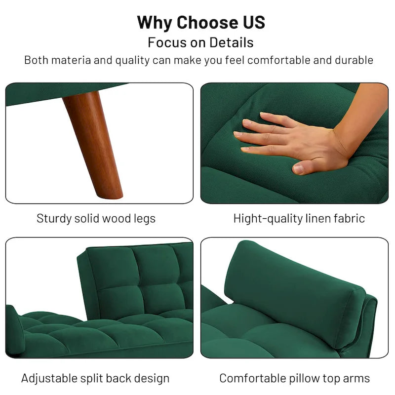 Sofa Bed, Convertible Sleeper Couch with Pillows, Foldable Loveseat Furniture for Living Room