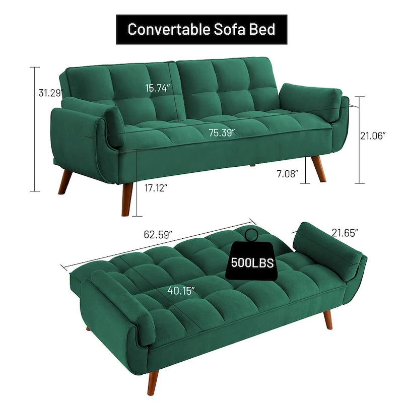 Sofa Bed, Convertible Sleeper Couch with Pillows, Foldable Loveseat Furniture for Living Room