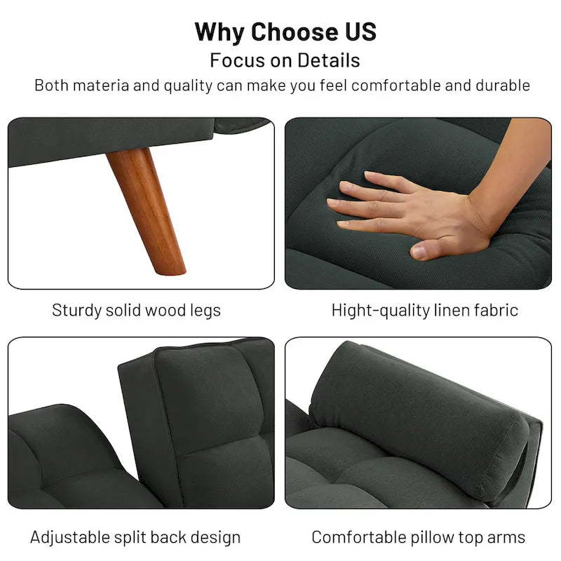 Sofa Bed, Convertible Sleeper Couch with Pillows, Foldable Loveseat Furniture for Living Room